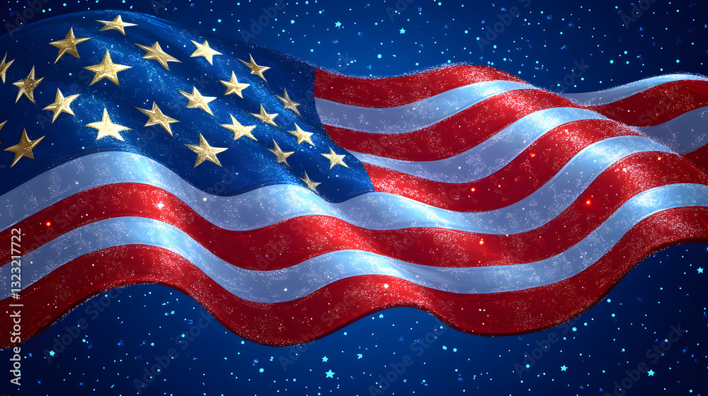 Obraz premium Waving American flag to celebrate patriotism and freedom,Happy Presidents Day United States Of America