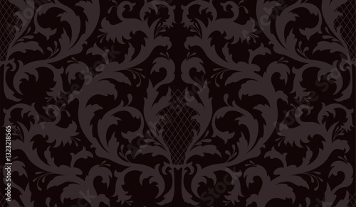 Vector luxury vintage seamless pattern in black colors. Ornament with silhouette of floral curls. Baroque texture for wallpaper and wrapping paper.