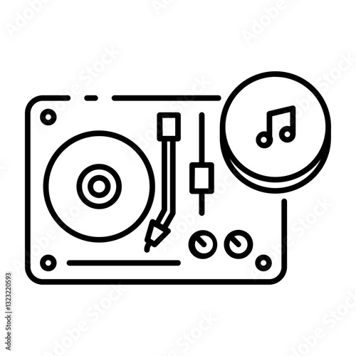 This DJ Turntable icon is suitable for Audio, Music, etc