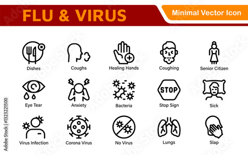 Flu & Virus Icon Set. An essential collection of icons designed to promote health awareness, perfect for enhancing medical materials, educational content, and public health campaigns.