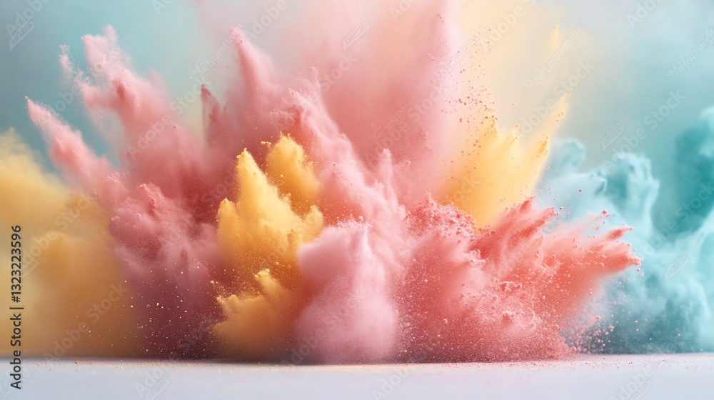 Fototapeta premium Pastel powder explosion, vibrant colors, studio shot, abstract background, design element