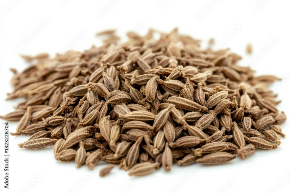 High quality ground cumin on a clean white background with sharp details and realistic lighting High quality ground cumin on a clean white background with sharp details and realistic lighting