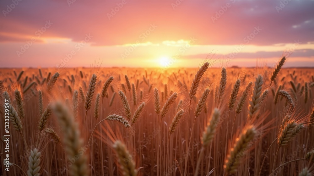 A golden wheat field swaying under a pastel-hued sunset, soft pink and purple tones blending above the rippling crops. A serene, high-resolution rural landscape. A golden wheat field swaying under a pastel-hued sunset, soft pink and purple tones blending above the rippling crops. A serene, high-resolution rural landscape.