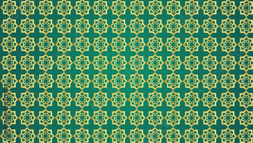 Green IslamicWwith Gold Geometric Pattern Background for Ramadan and Eid Celebrations