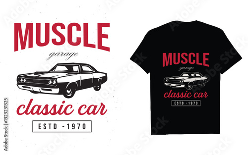 Classic Muscle Car T-shirt design. old cars tee shirt vector  graphics.