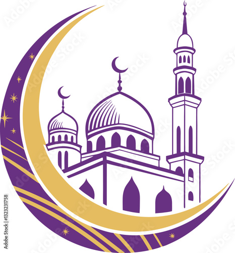 Islamic Mosque Crescent Moon Logo Design
