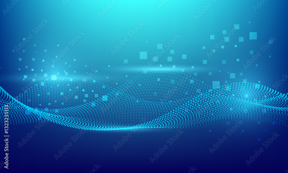 blue green dot lines wave curve cyberspace connecting electronic neon light abstract high technology background