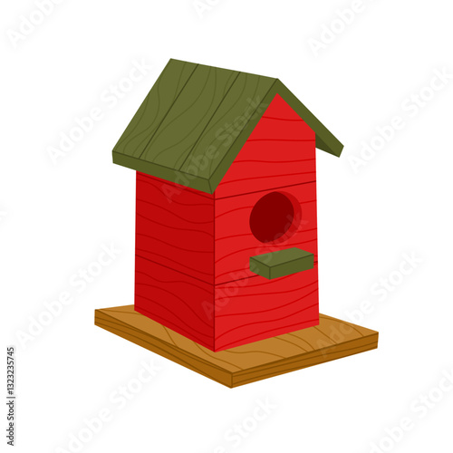 Vector illustration of a wooden birdhouse on white background. Simple bird home with a round entrance for design projects, prints, web illustrations, eco products and educational materials