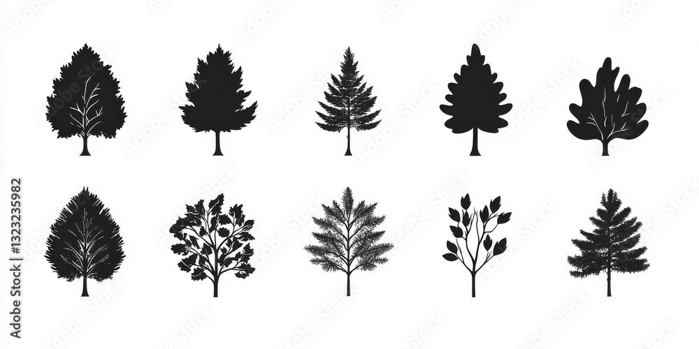 Fototapeta premium Silhouettes of Various Trees