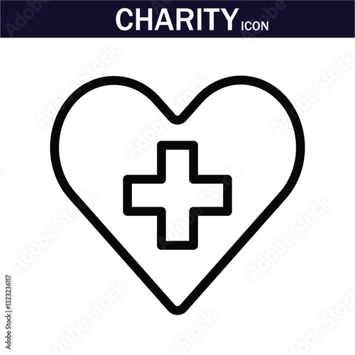 Charity icon. Collection of donate, volunteer, help, hope and more. Vector illustration. Editable Stroke. EPS 10.