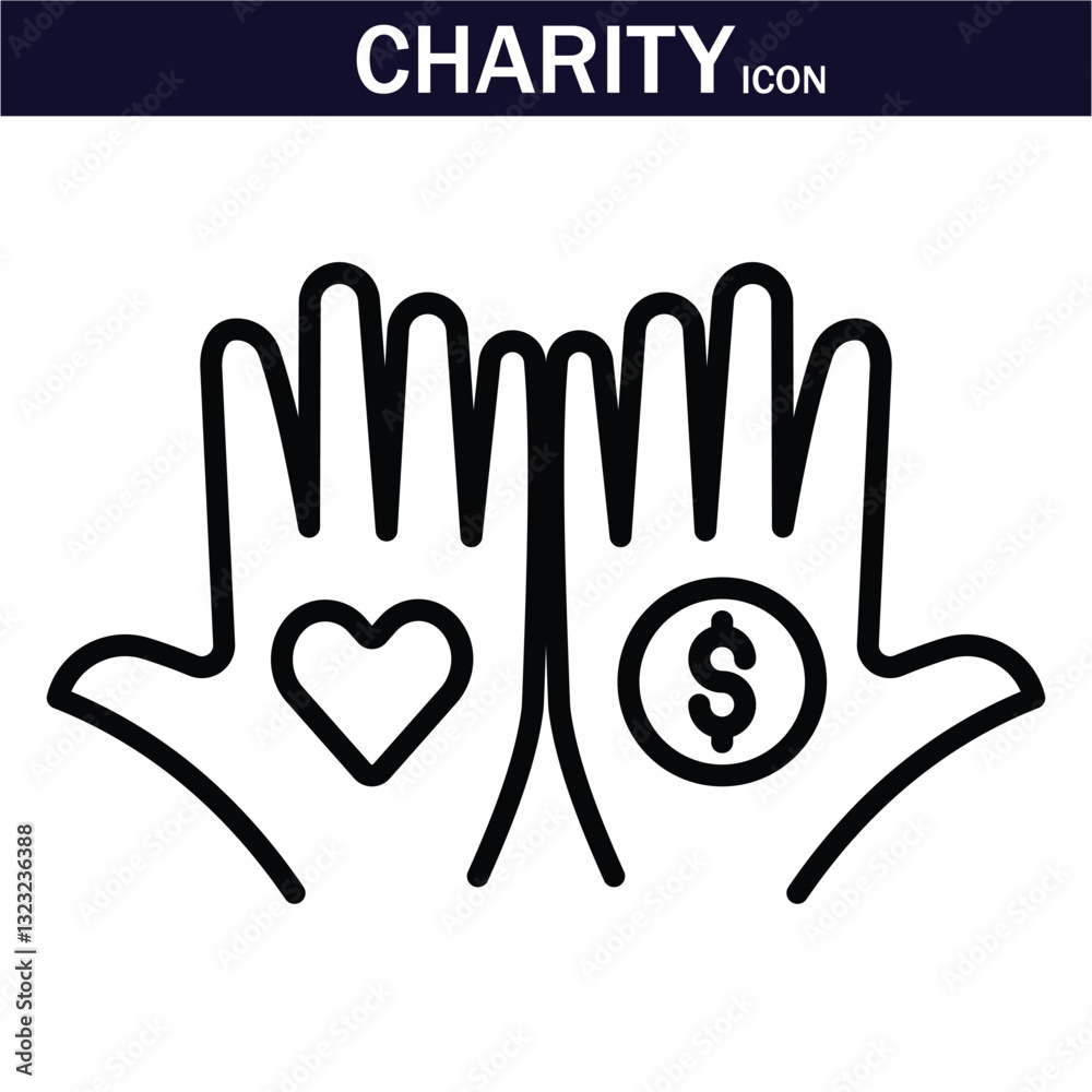 Obraz premium Charity icon. Collection of donate, volunteer, help, hope and more. Vector illustration. Editable Stroke. EPS 10.