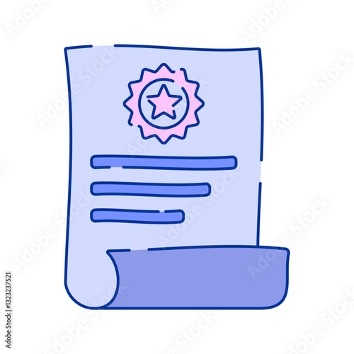 Certified Document Doodle style, a paper with a certification badge, symbolizing legal or official approvals, great for contracts, licensing, and professional verification designs.