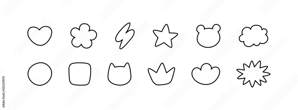 Cute doodle journal bullet stickers. Diary planner frames. Hand drawn organic blobs set. Doodle sticker design template. Girly notepad. Vector illustration isolated on white background. Cute doodle journal bullet stickers. Diary planner frames. Hand drawn organic blobs set. Doodle sticker design template. Girly notepad. Vector illustration isolated on white background.