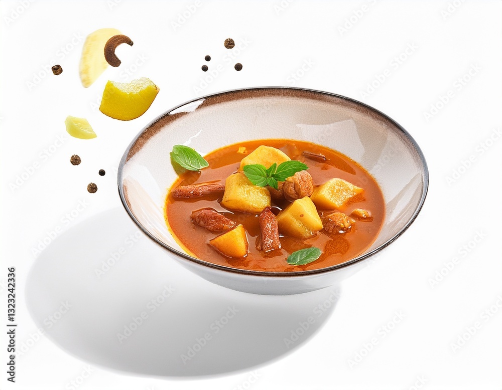falling Massaman Curry isolated on white background