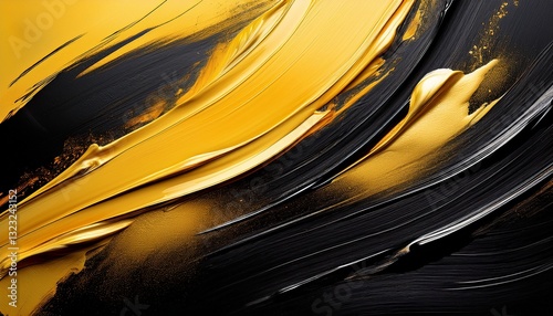 a dynamic abstract black and yellow background with brush strokes ai generation