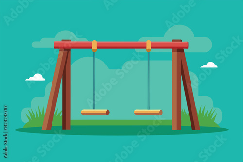 A semi-flat customizable swing set stands in a park, inviting children to enjoy swinging in the sun, Swing Customizable Semi Flat Illustration