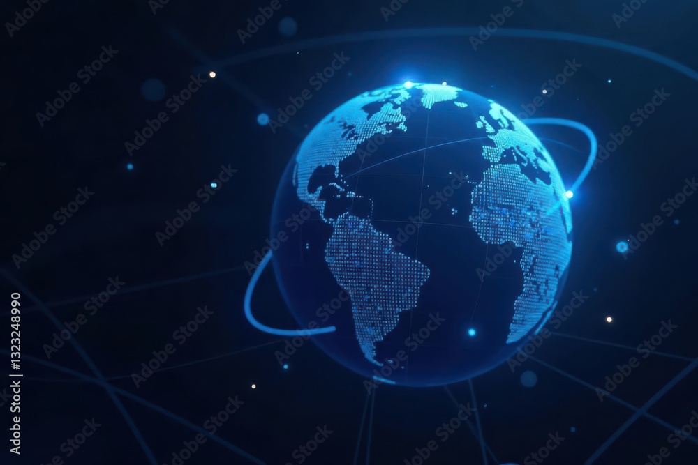 Fototapeta premium Global network connection, blue sphere with lines, networking, blue