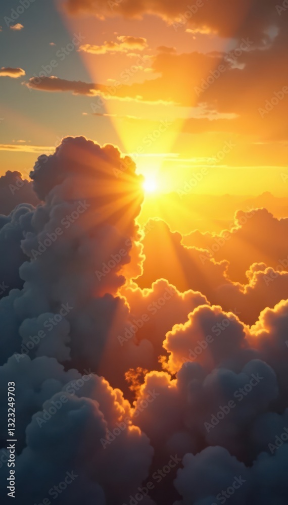 Golden sun rays pierce dawn clouds, vibrant yellow sky New beginning feel , yellow, dramatic, ethereal Golden sun rays pierce dawn clouds, vibrant yellow sky New beginning feel , yellow, dramatic, ethereal