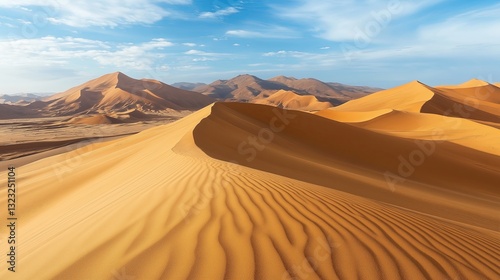 Fototapeta Naklejka Na Ścianę i Meble -  A vast desert landscape with smooth dunes sculpted by the wind