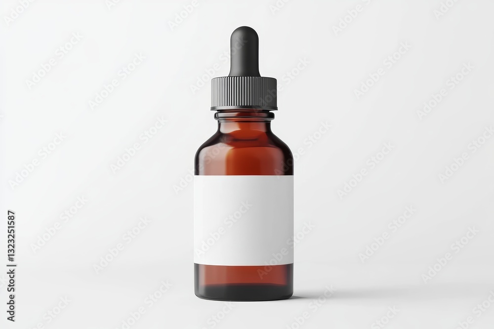Close Up Mockup Template of Empty Glass Bottle with White Label on White Background Close Up Mockup Template of Empty Glass Bottle with White Label on White Background