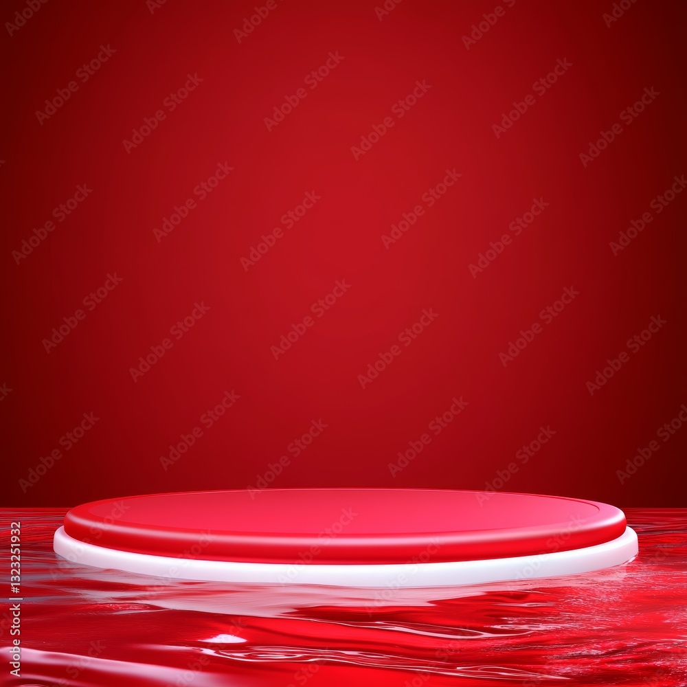 Podium, display and red platform for product showcase, empty space for presentation, and stage stand. Presentation background, exhibition podium and studio style for commercial advertisement Podium, display and red platform for product showcase, empty space for presentation, and stage stand. Presentation background, exhibition podium and studio style for commercial advertisement