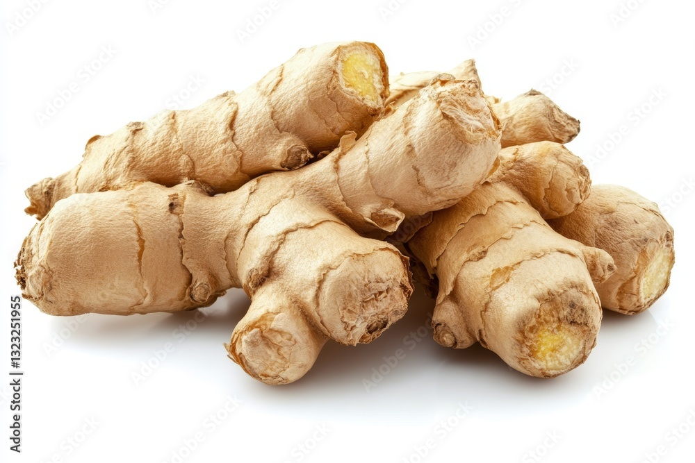 Close Up of Fresh Ginger Root Isolated on Clean White Background Close Up of Fresh Ginger Root Isolated on Clean White Background
