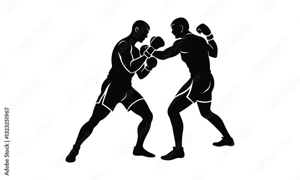 Naklejka premium Boxing Silhouette Dynamic Sparring Action Graphic