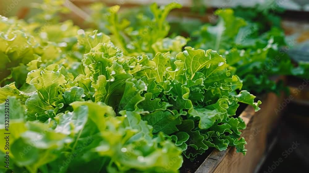 Frischer grüner Salat wächst in einem Gartenbeet