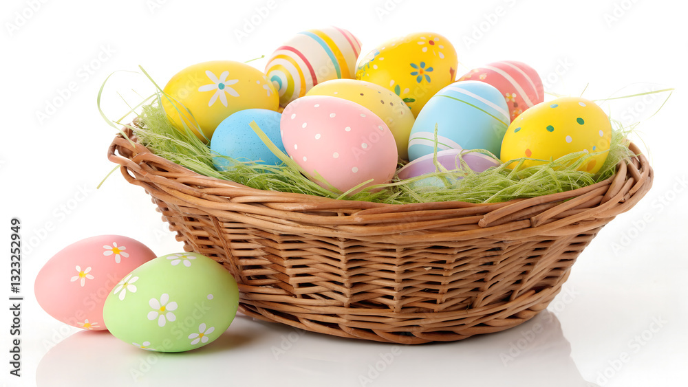 colorful easter eggs in basket colorful easter eggs in basket