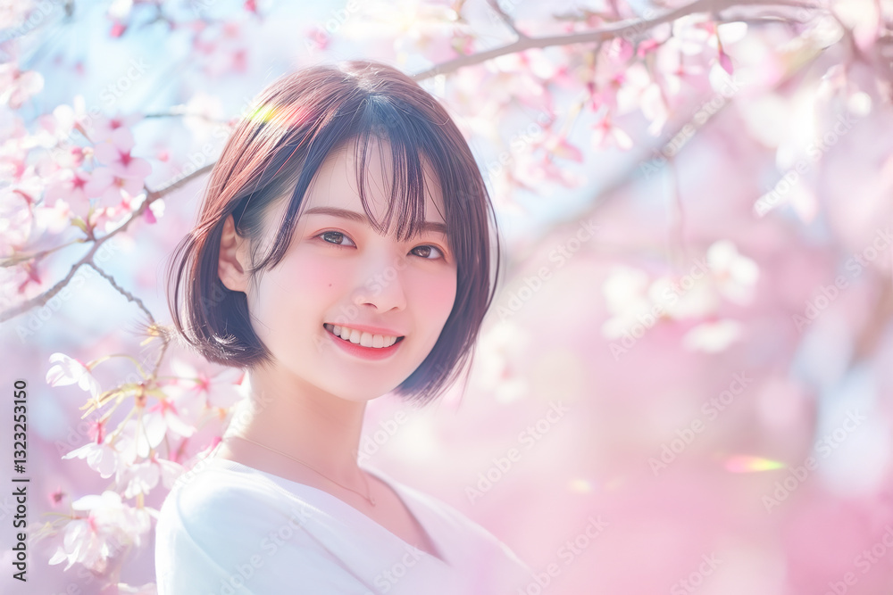 桜と女性 桜と女性