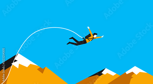 Man skydiving over mountains in minimalist style
