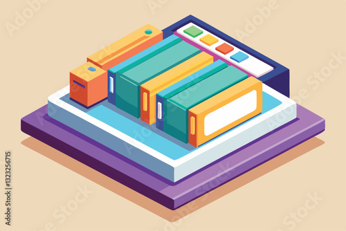 A set of customizable isometric tabs displayed orderly on a stylish platform with bright colors, Tabs Customizable Isometric Illustration