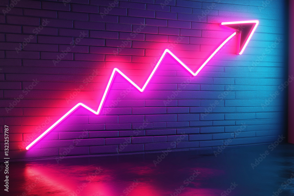 Naklejka premium A neon graph with an arrow pointing upwards