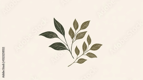 Elegant herb sprig combining vintage and modern elements for luxury branding clean lines