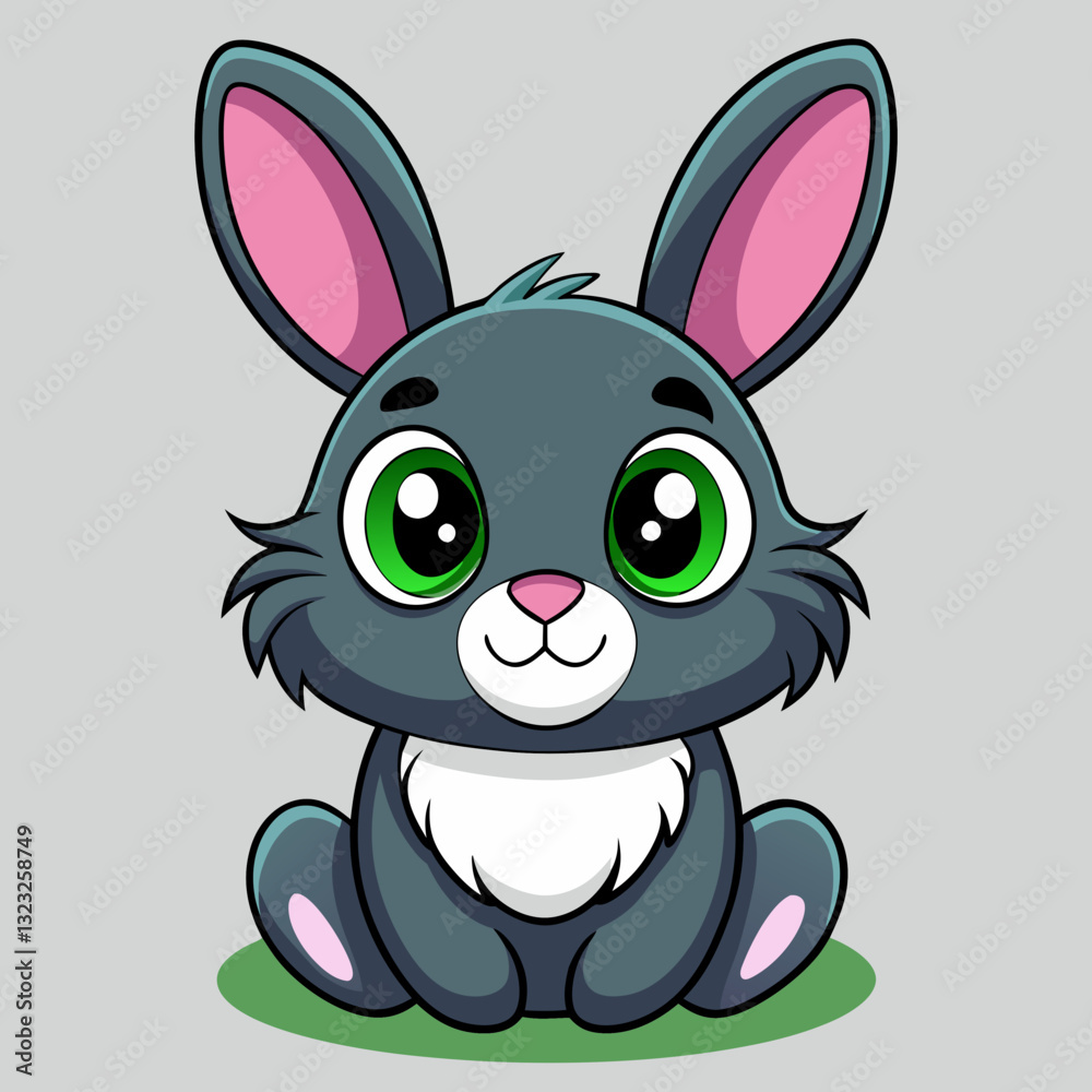Fototapeta premium Cute Cartoon Gray Rabbit with Big Eyes 