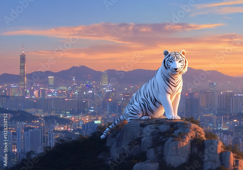 white tiger in south korea city view