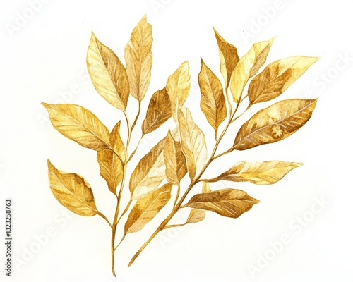 Wallpaper Mural Hand-Drawn Bunch of Golden Leaves in Watercolor with White Background Torontodigital.ca