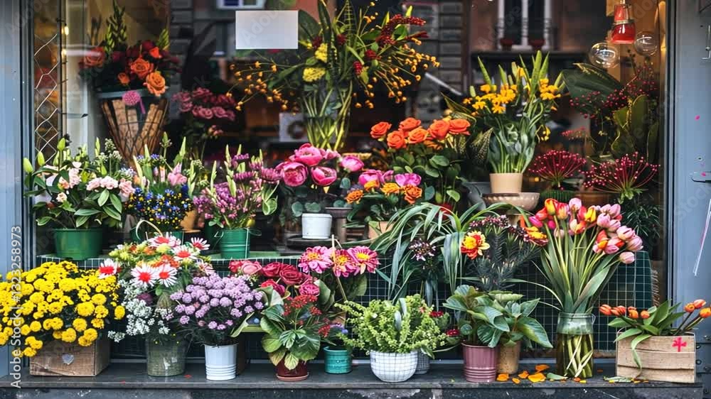 Farbenfrohe Blumenpracht auf einem Marktstand