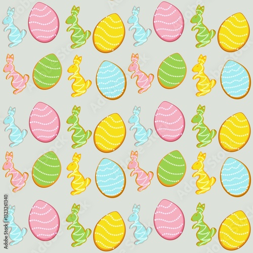 easter eggs seamless pattern Rabbit easter, egg, holiday, eggs, vector, pattern, decoration, spring, set, celebration, symbol, illustration, design, flower
