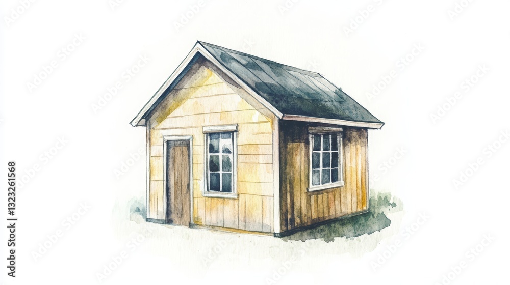 Beautiful Simple Watercolor House Illustration Without Sunlight Effects Beautiful Simple Watercolor House Illustration Without Sunlight Effects