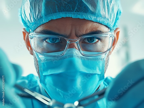 Surgical procedure by focused surgeon in operating room environment photo