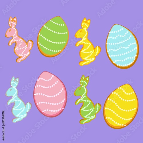 seamless pattern with easter eggs Rabbit easter, egg, holiday, eggs, vector, pattern, decoration, spring, set, celebration, symbol, illustration, design, flower