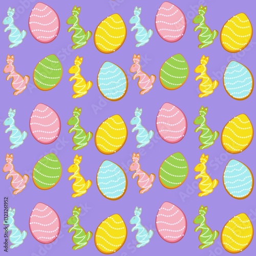 easter eggs seamless pattern Rabbit easter, egg, holiday, eggs, vector, pattern, decoration, spring, set, celebration, symbol, illustration, design, flower