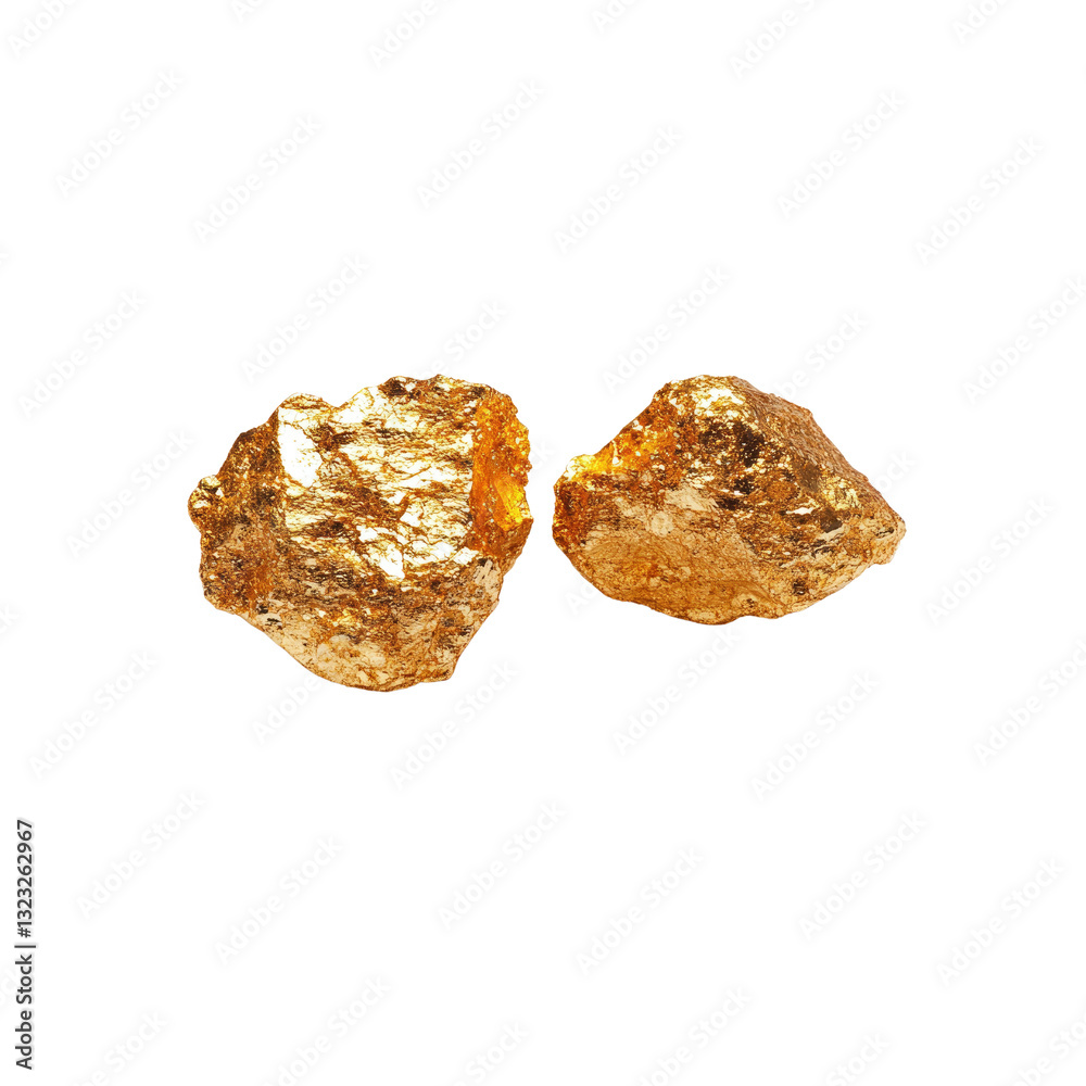 Two Lumps of Raw Gold Nuggets on Transparent background Two Lumps of Raw Gold Nuggets on Transparent background