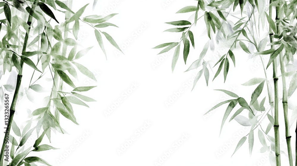 Naklejka premium Watercolor of Green bamboo forest isolated on white background,hand drawn seamless bamboo pattern,Perfect for wallpapers,web page, surface textures, space for text.
