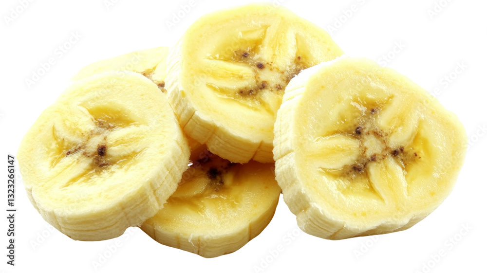 Sliced banana pieces overlapping on transparent background Sliced banana pieces overlapping on transparent background
