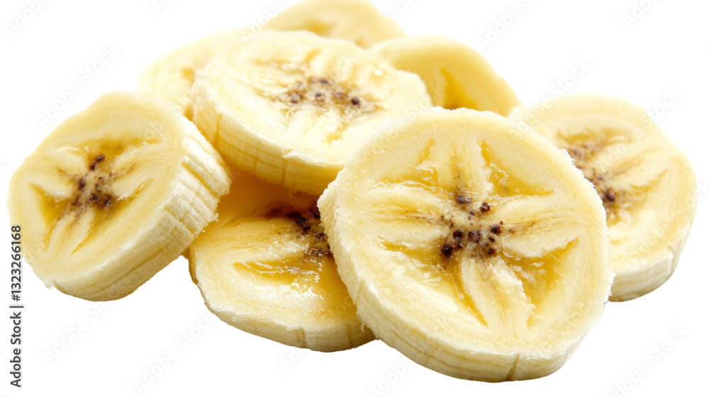 Sliced banana showing core star pattern on transparent background Sliced banana showing core star pattern on transparent background