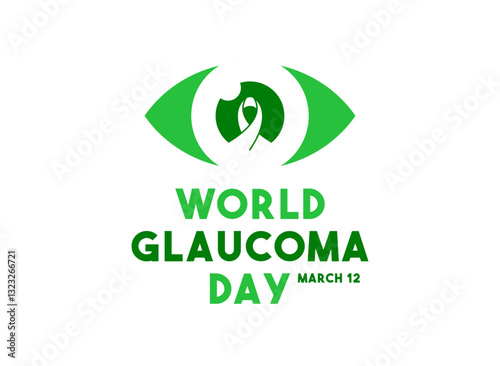 World Glaucoma Day. March 12. Eye icon with ribbon. White background. Banner, card, background.