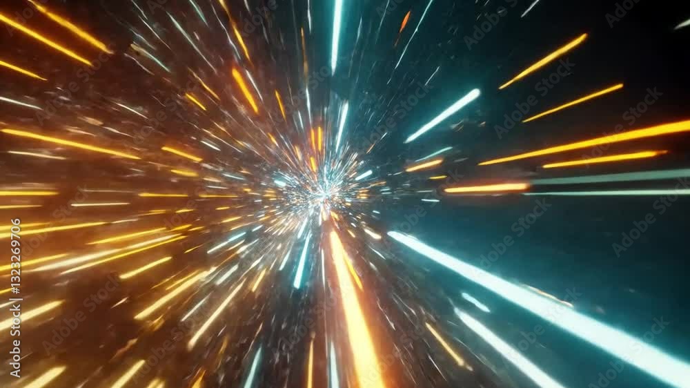 Dynamic Burst of Colorful Light Streaks Creates Sense of Speed and Motion, Resembling Warp Speed Effect Space with Vibrant Orange and Blue Lines Converging Towards Central Point, Evoking Futuristic Dynamic Burst of Colorful Light Streaks Creates Sense of Speed and Motion, Resembling Warp Speed Effect Space with Vibrant Orange and Blue Lines Converging Towards Central Point, Evoking Futuristic