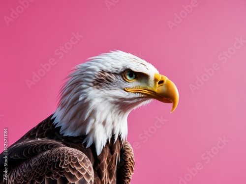 Bald Eagle Profile Pink Background Studio Shot.